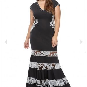 NWOT Tadashi Shoji Tani Gown- Plus Size 1x in Ivory/Black MSRP $528.00